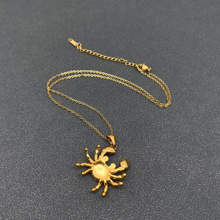 Sparkling Cz Crab Charm 18K Gold Plated Stainless Steel Necklace
