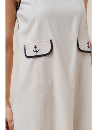 Anchor Embroidered Contrast Mini Dress