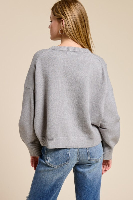 Ruched Sleeve Crewneck Sweater