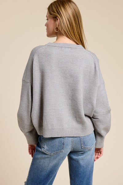 Ruched Sleeve Crewneck Sweater