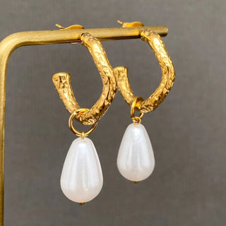 Coral Pearl Hoop Earring