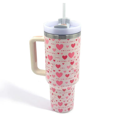 Valentines Theme Printed 40oz Double Wall Stainless Steel Vacuum Tumbler With Handle