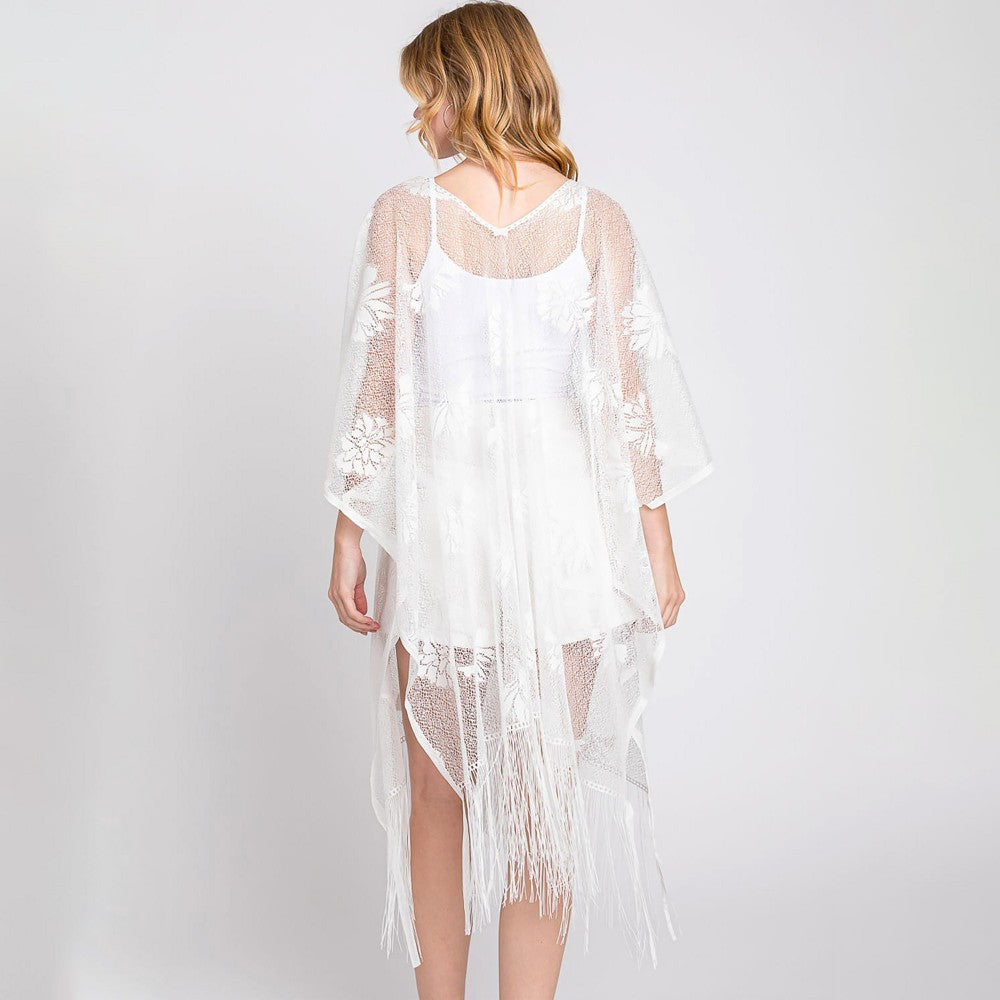 Floral Lace Poncho With Tassel