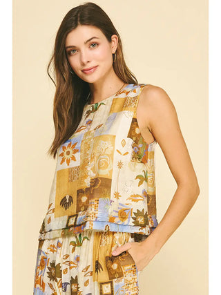 Sleeveless Patchwork Floral Blouse