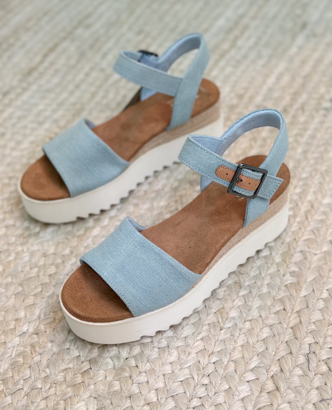 Toms Diana Washed Blue Espadrille Wedge