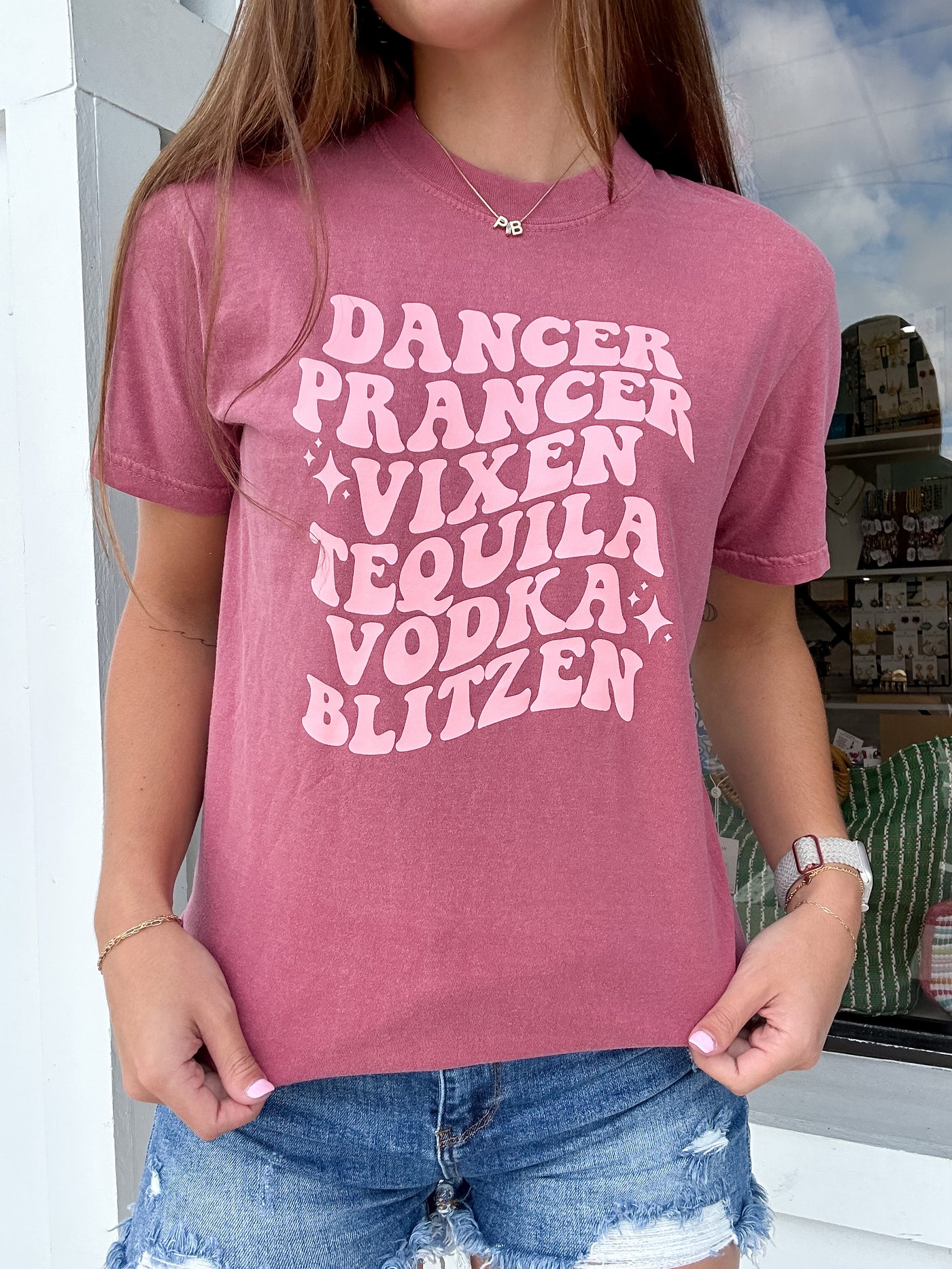 Vixen Tequila Vodka Blitzen Christmas Graphic Tee