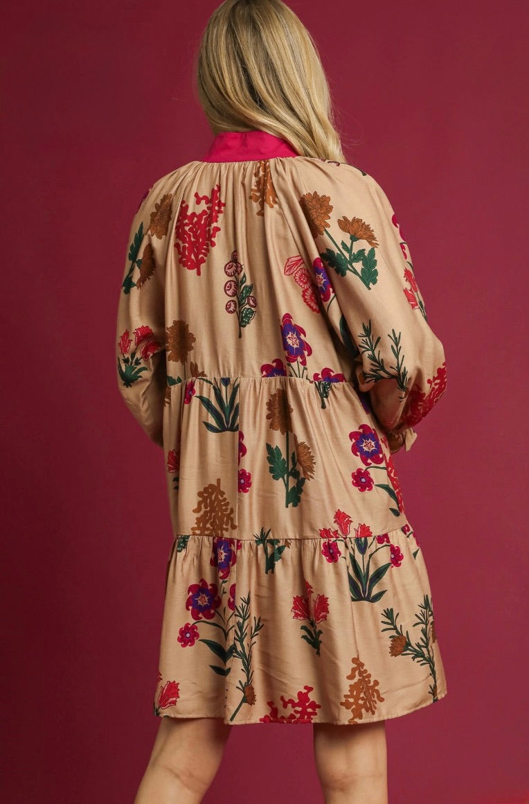 Umgee Tan and Floral Mini Dress