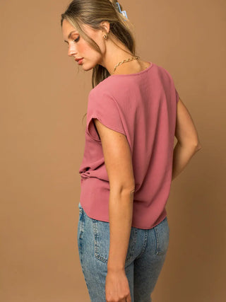 Short Sleeve Top with Twist Hem Detail