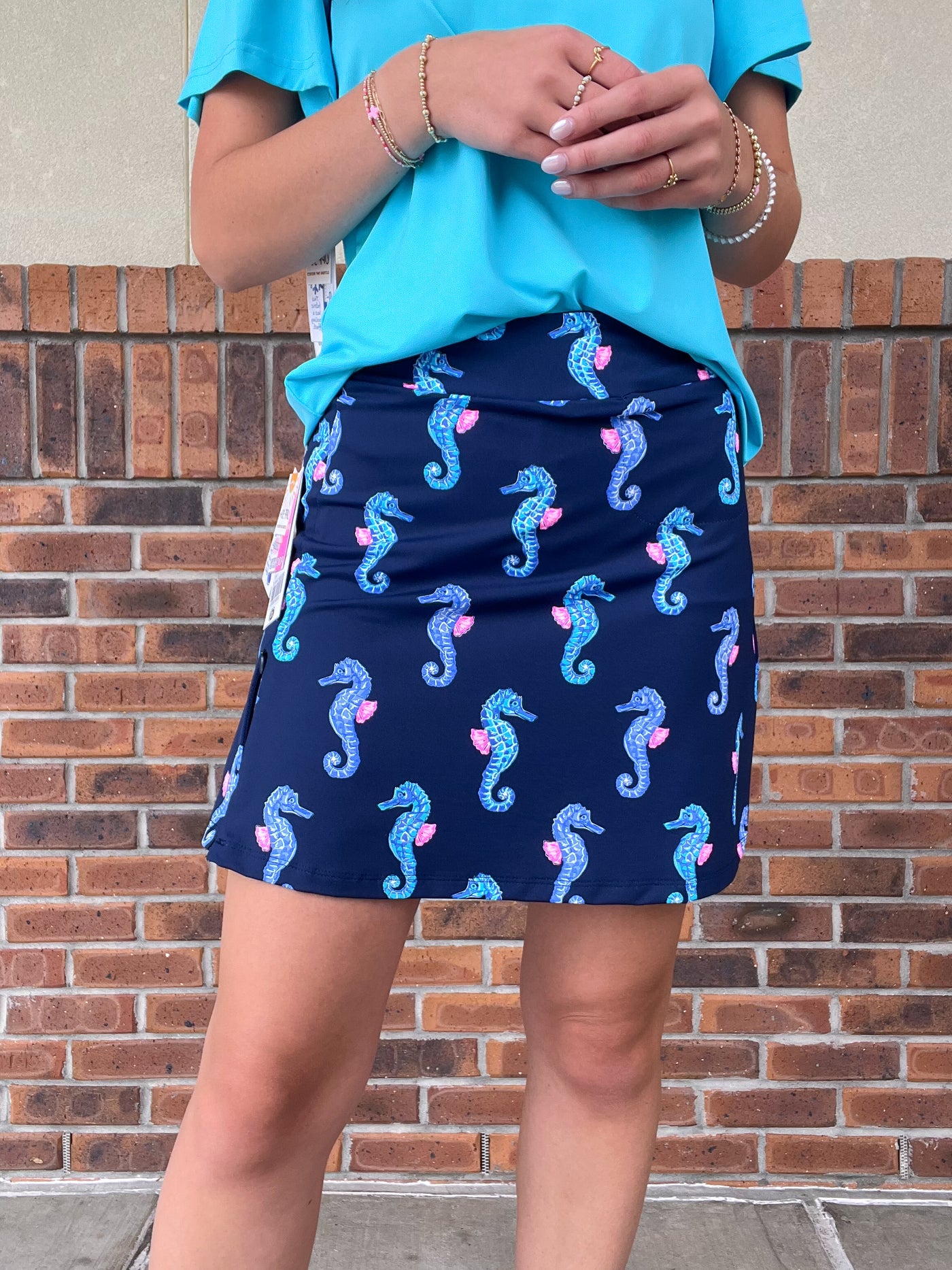 LuLu B Navy Seahorse Zip Skort
