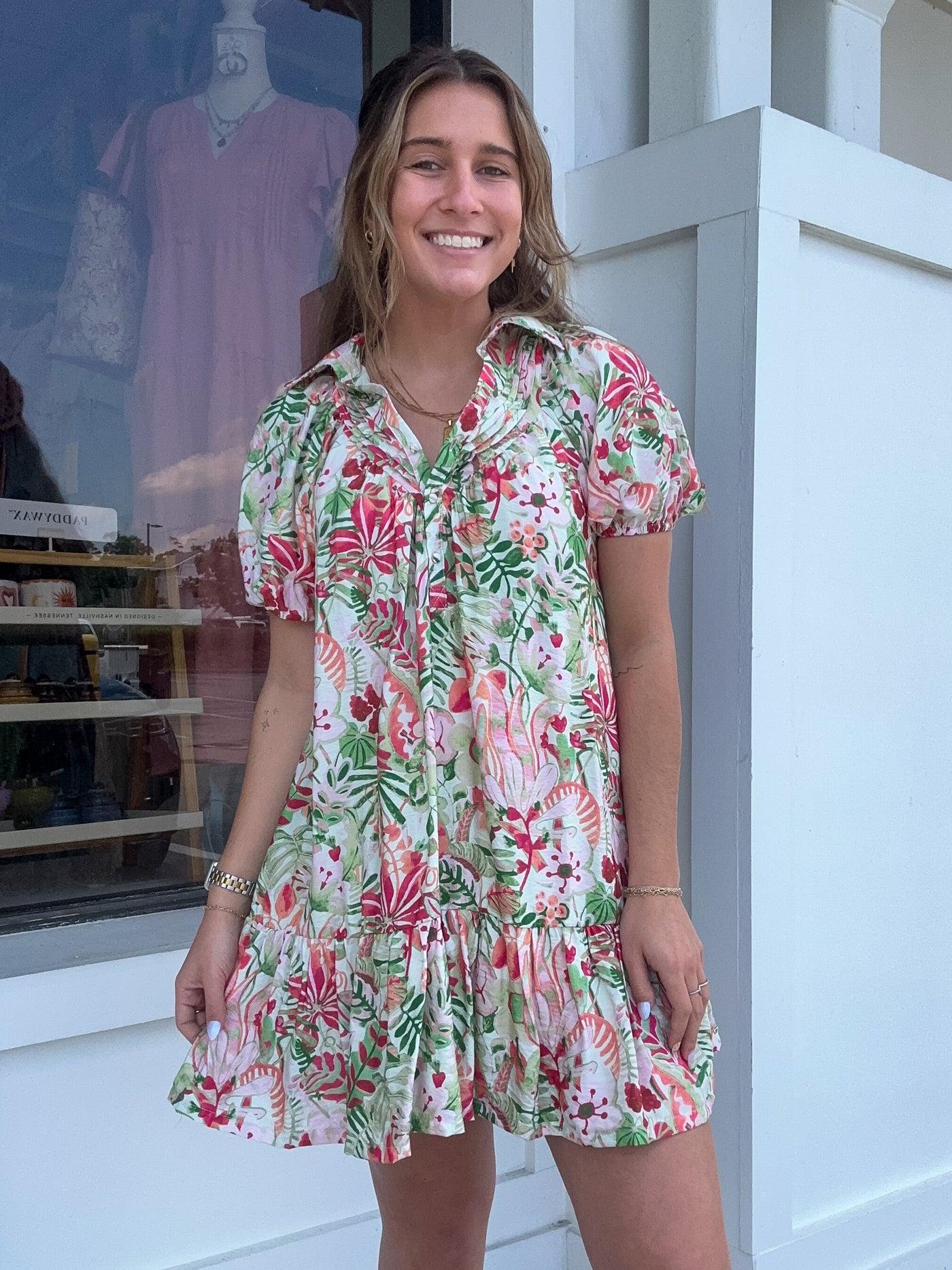 Umgee Tropical Tiered Mini Dress