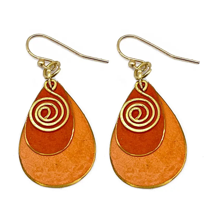 Brass Patina Earrings - Gold Swivel Orange Hues