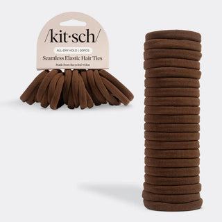 KITSCH Recycled Fabric Seamless Hair Elastics 20pc Set - Chocolate