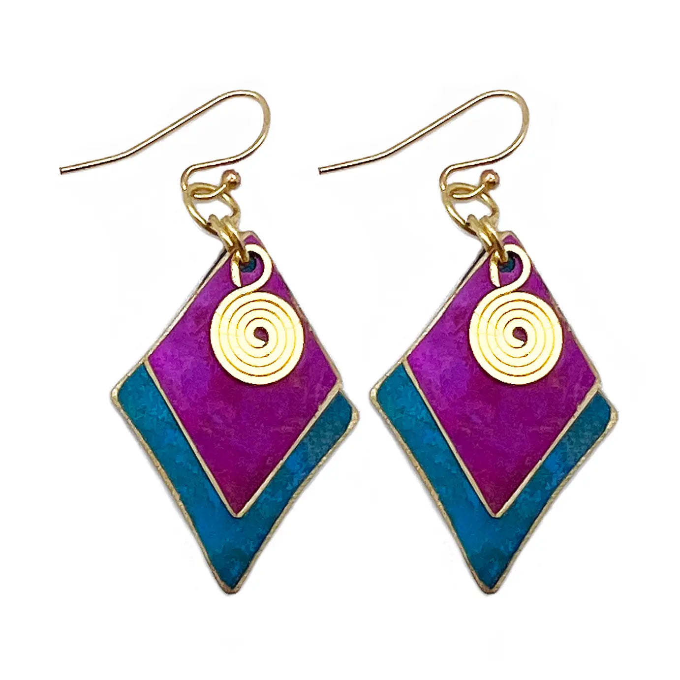Brass Patina Earrings - Diamond Swivel Berry Layers