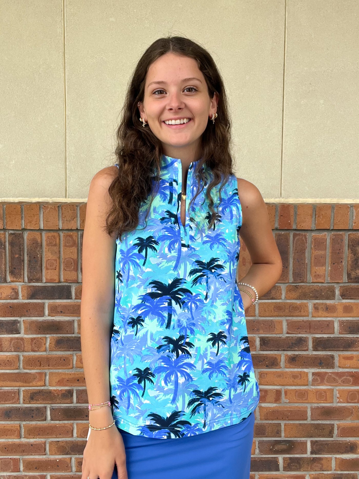 LuLu B Palm Paradise Sleeveless Zip Top