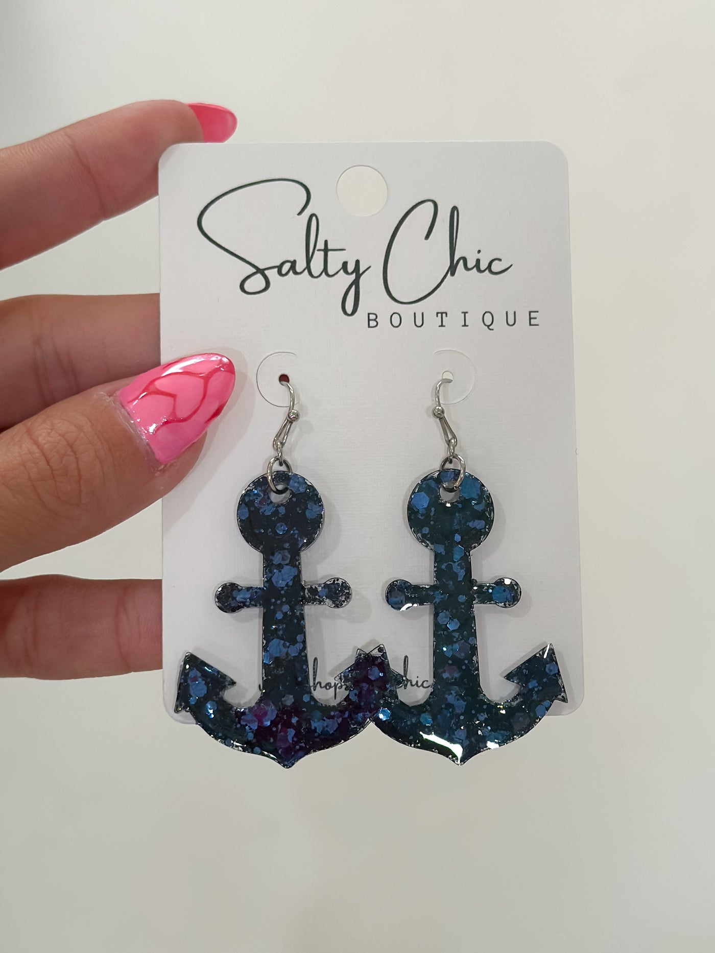 Navy Anchor Resin Earrings