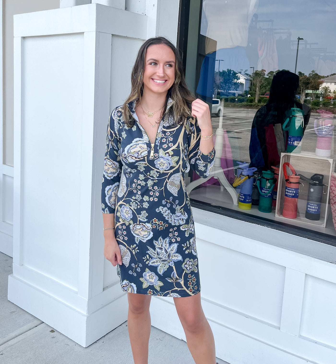 Spartina Nora Half-Zip Dress Marsh Boardwalk Navy