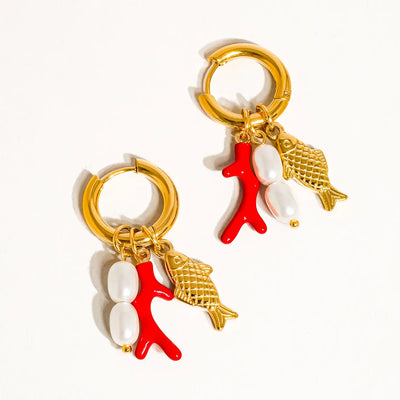 Rocaille Fish Pearl Huggies