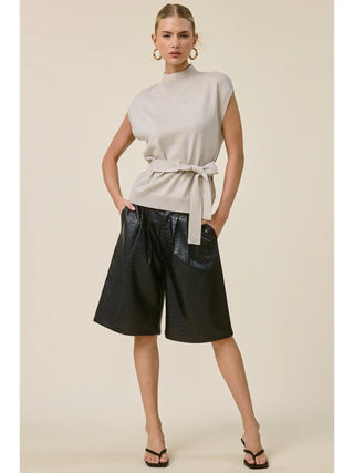 Mock Neck Belted Sweater Vest