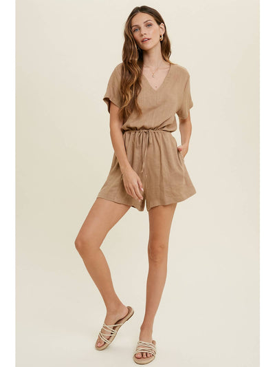 Linen Romper with Drawstring