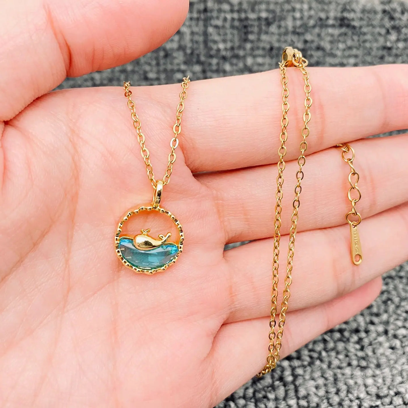 Whales At Sea Gold-Plated Charm Pendant Necklace