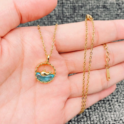 Whales At Sea Gold-Plated Charm Pendant Necklace