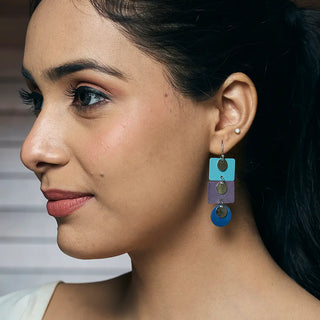 Handcrafted Cool Patina Long Geometric Dangle Earrings