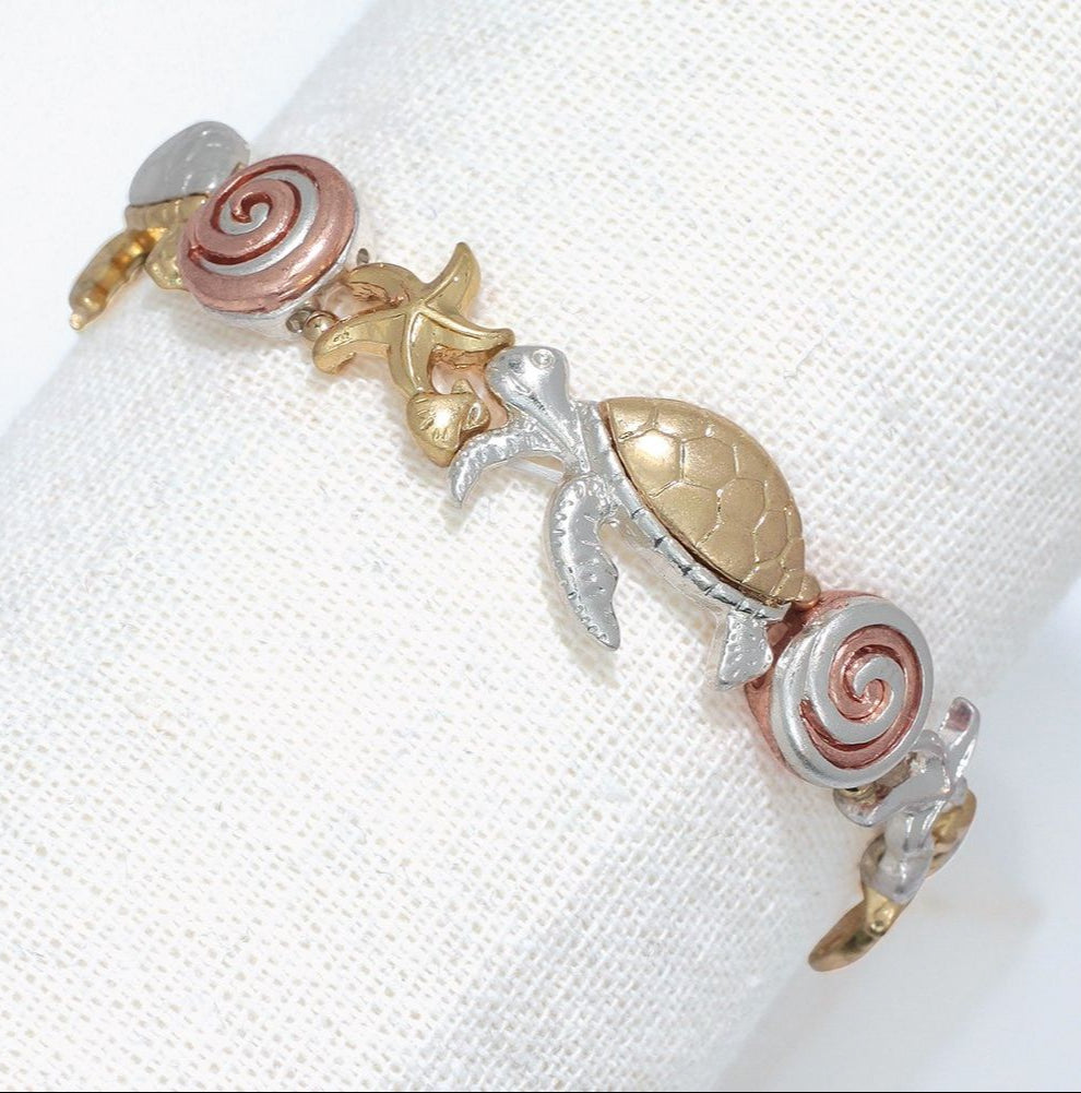 Periwinkle Linked Tri Tone Sea Life Bracelet
