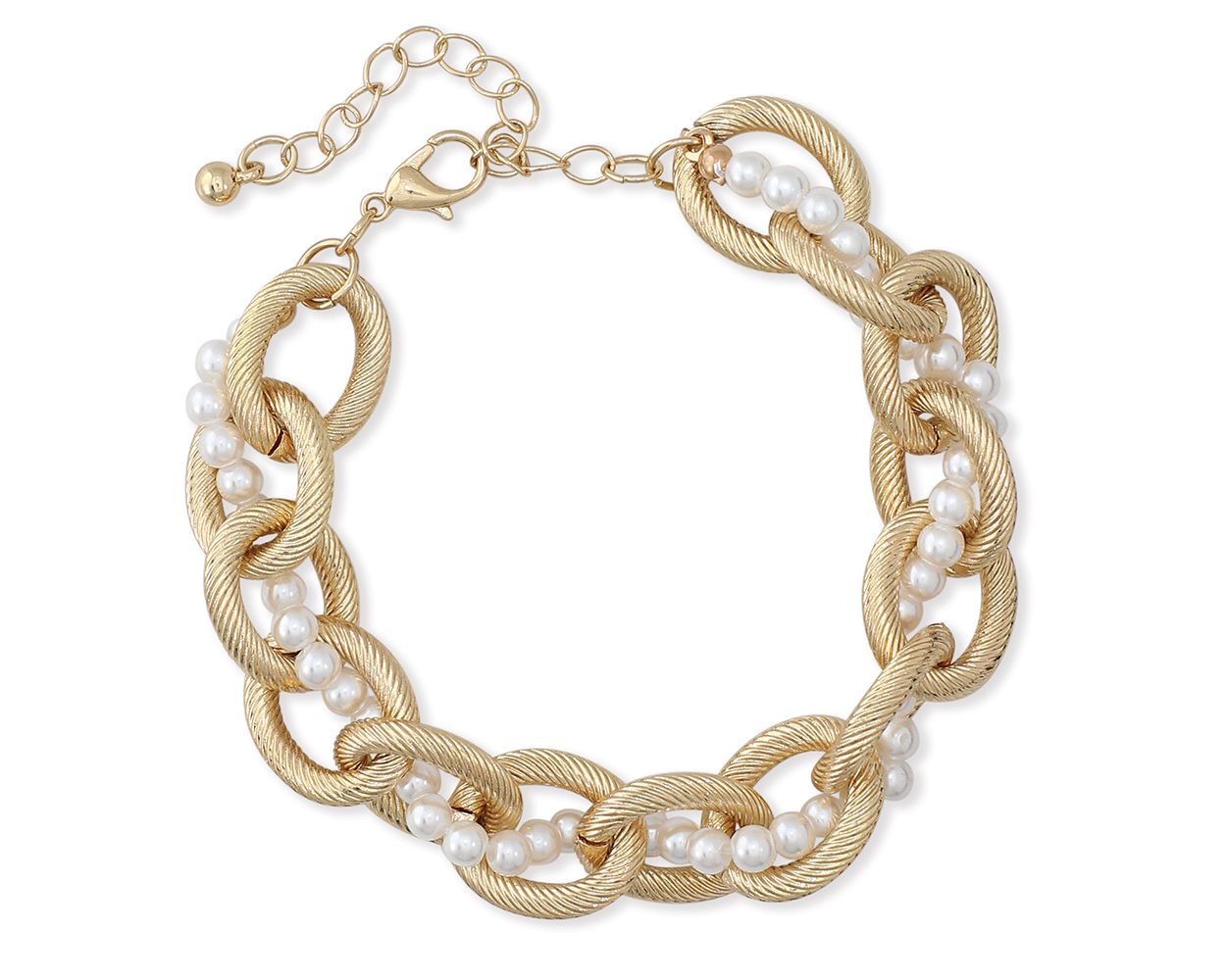 Periwinkle Gold Link Pearl Strand Bracelet