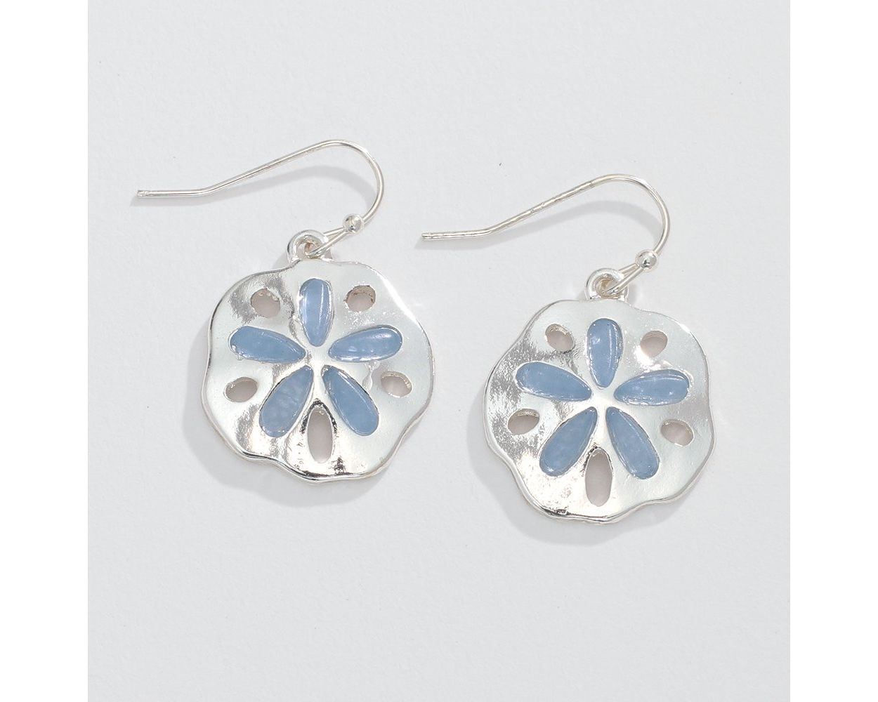 Blue Seaglass Sand Dollar Periwinkle Earrings