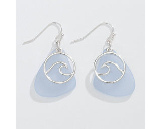 Silver Wave Blue Sea Glass Periwinkle Earrings