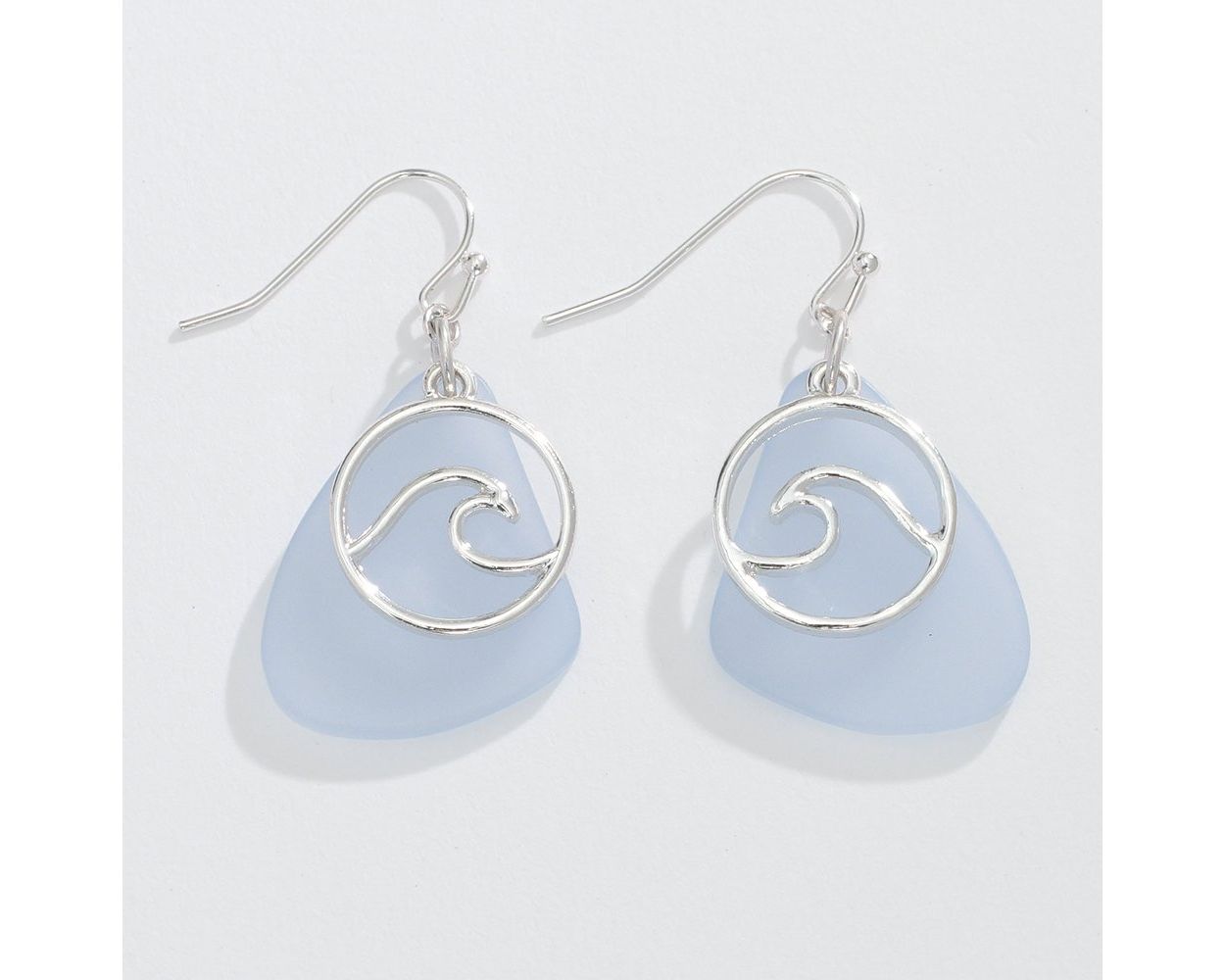 Silver Wave Blue Sea Glass Periwinkle Earrings