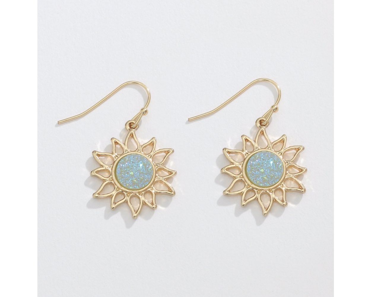 Gold Sun with Mint Periwinkle Earrings