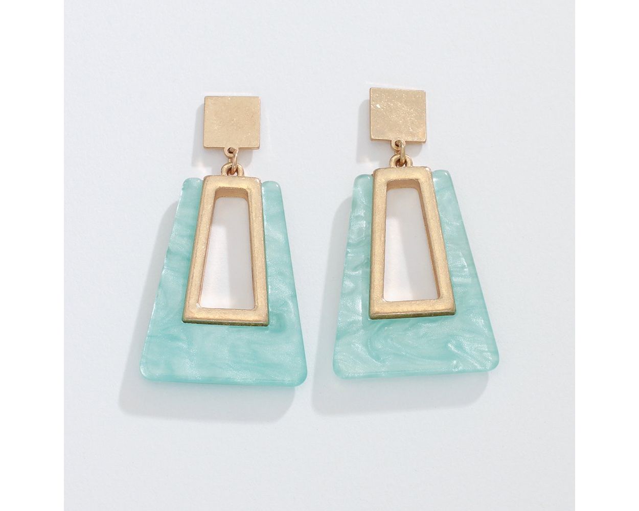 Gold Geometric Mint Drop Periwinkle Earrings