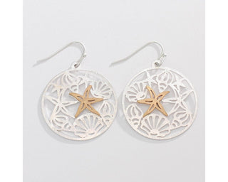 Brushed Silver w Gold Starfish Periwinkle Earrings