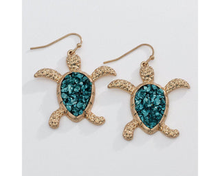 Gold Turtle with Aqua Stones Periwinkle Earrings