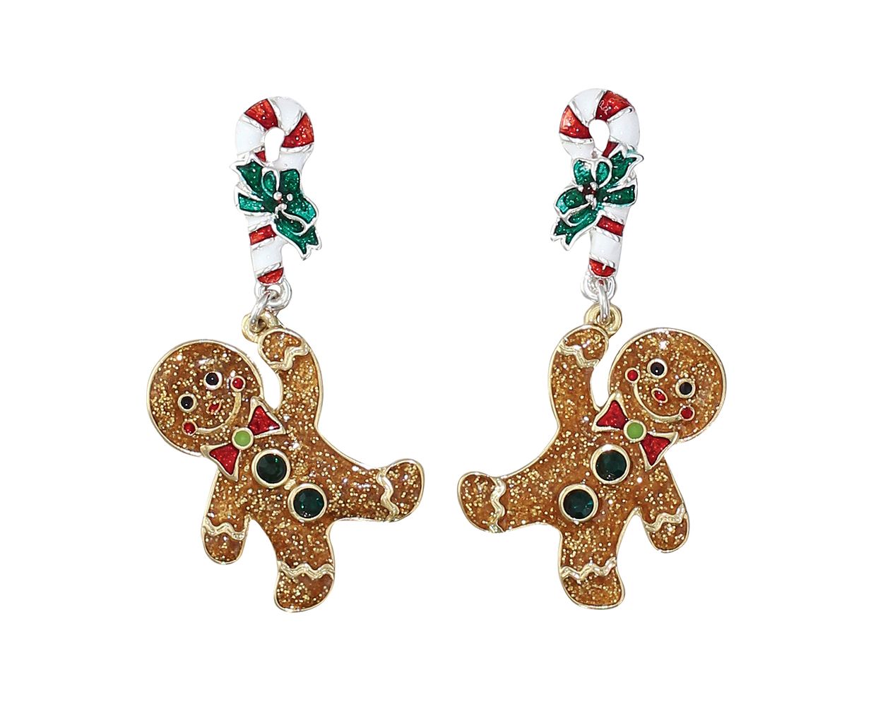 Periwinkle Gingerbread Man Candy Cane Earrings