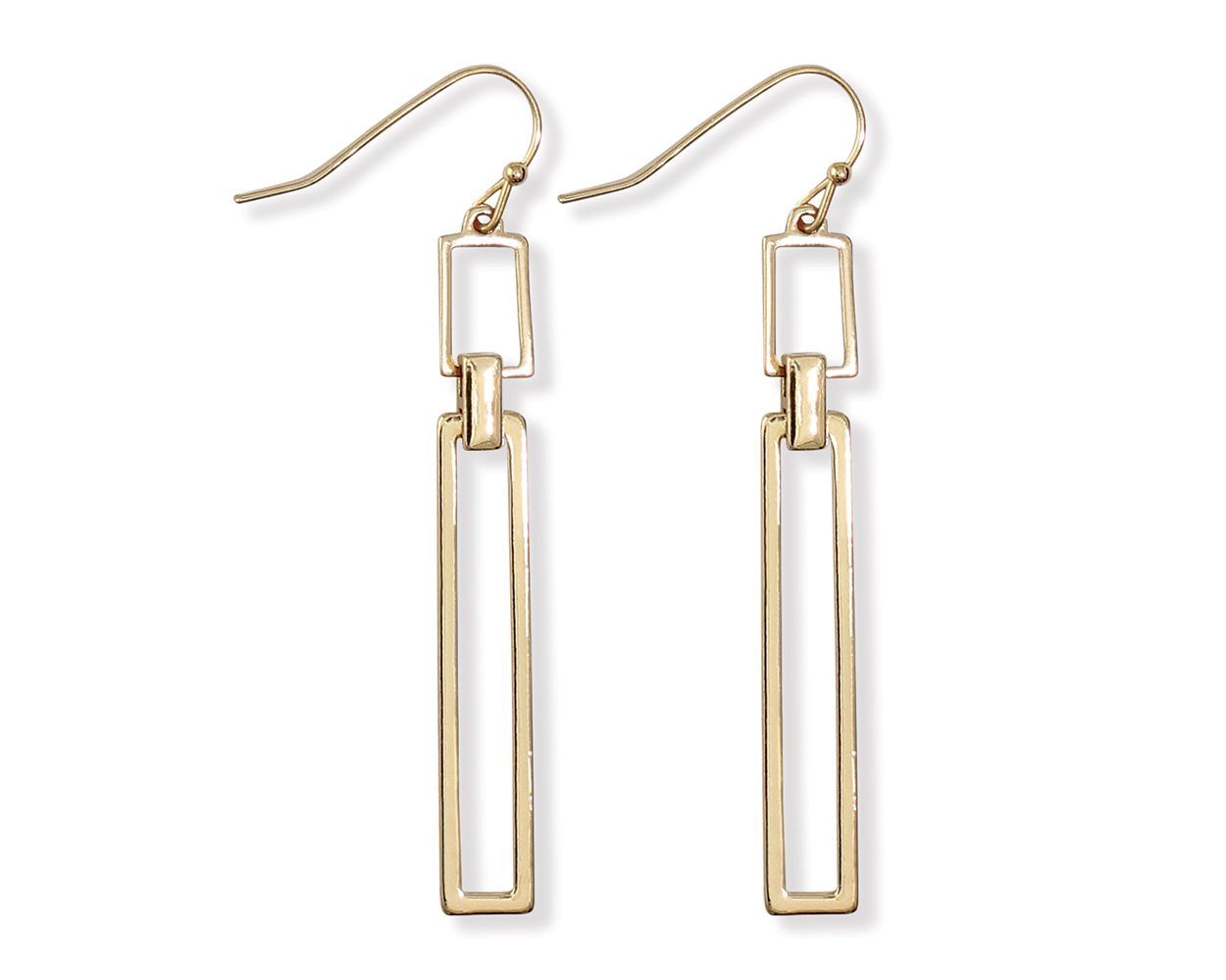Periwinkle Linked Gold Rectangle Earrings