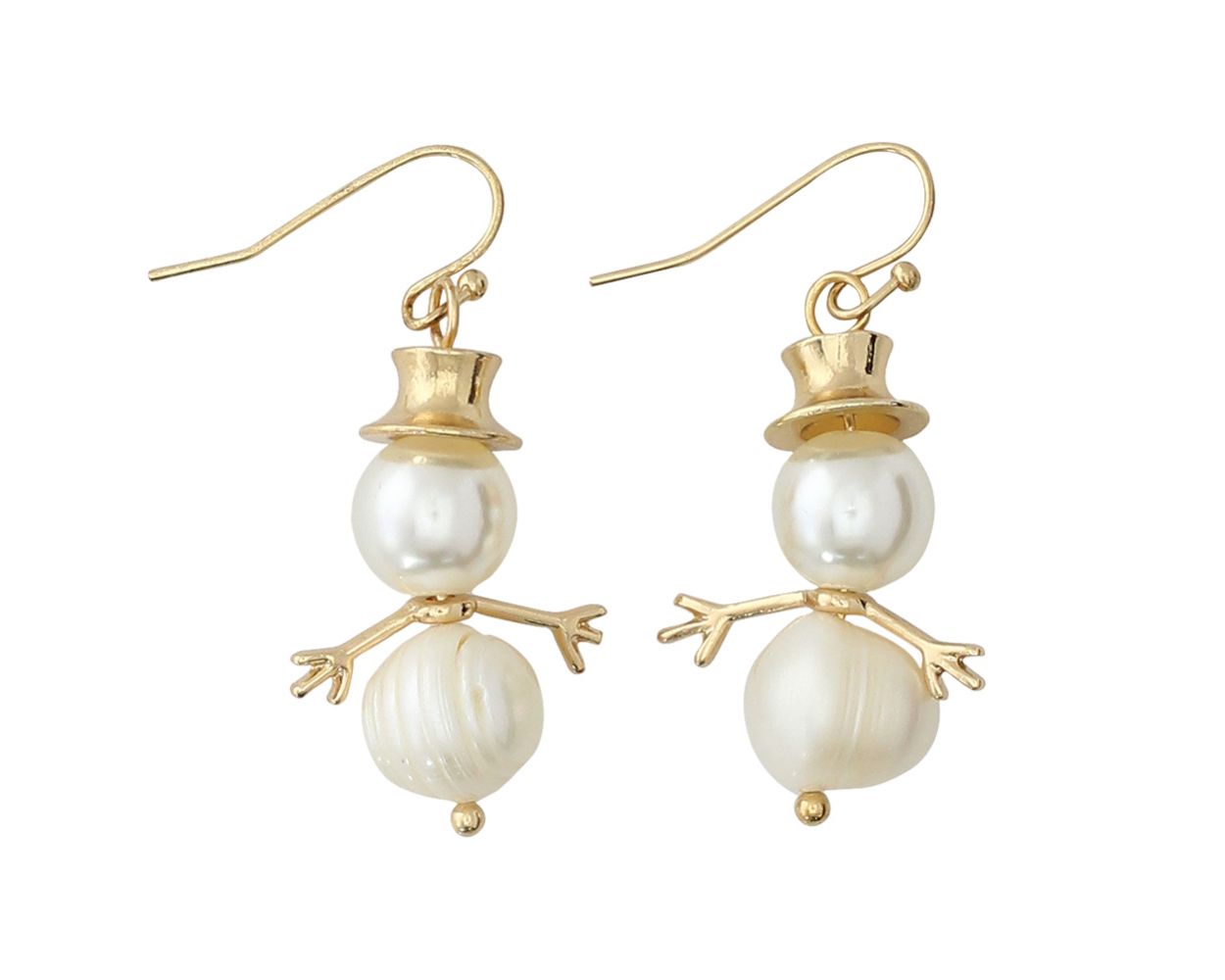 Periwinkle Gold Pearl Snowmen Earrings