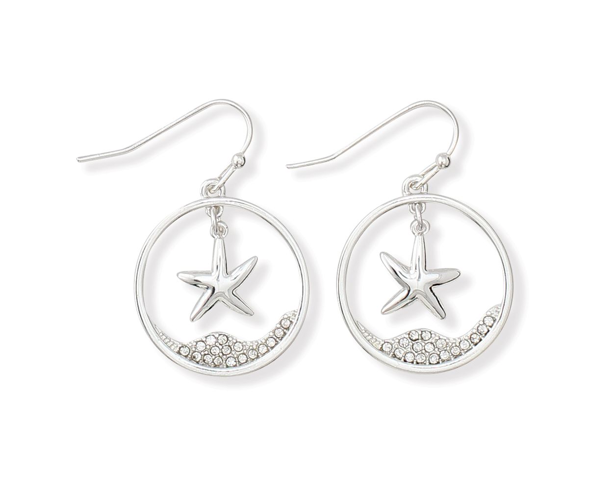 Periwinkle Silver Starfish Round Earrings