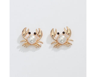 Gold And Pearl Crabs Periwinkle Earrings
