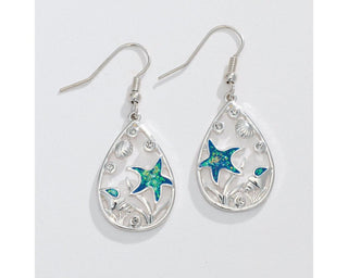 Silver Teardrop with Shells & Starfish Periwinkle Earrings