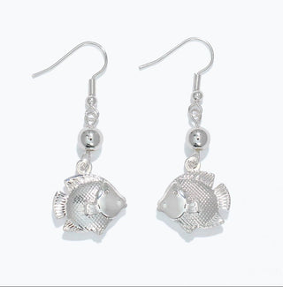 Silver Fish with Bead Earrings