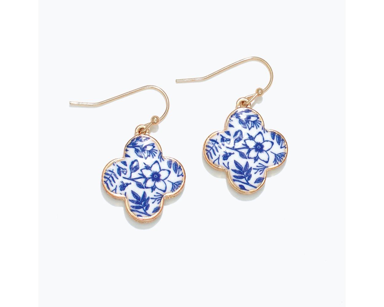 Blue Florals Gold Earrings