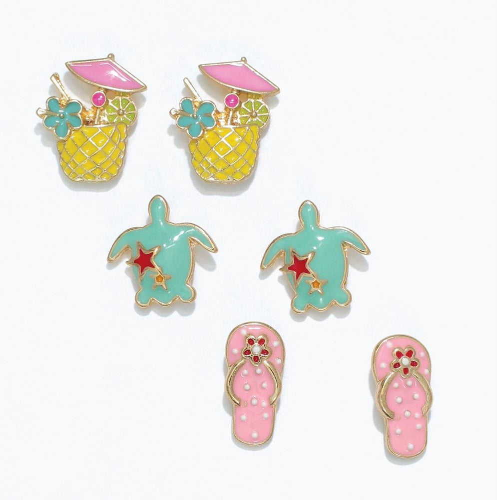 Periwinkle Cocktail Turtle Flipflop Earring Trio