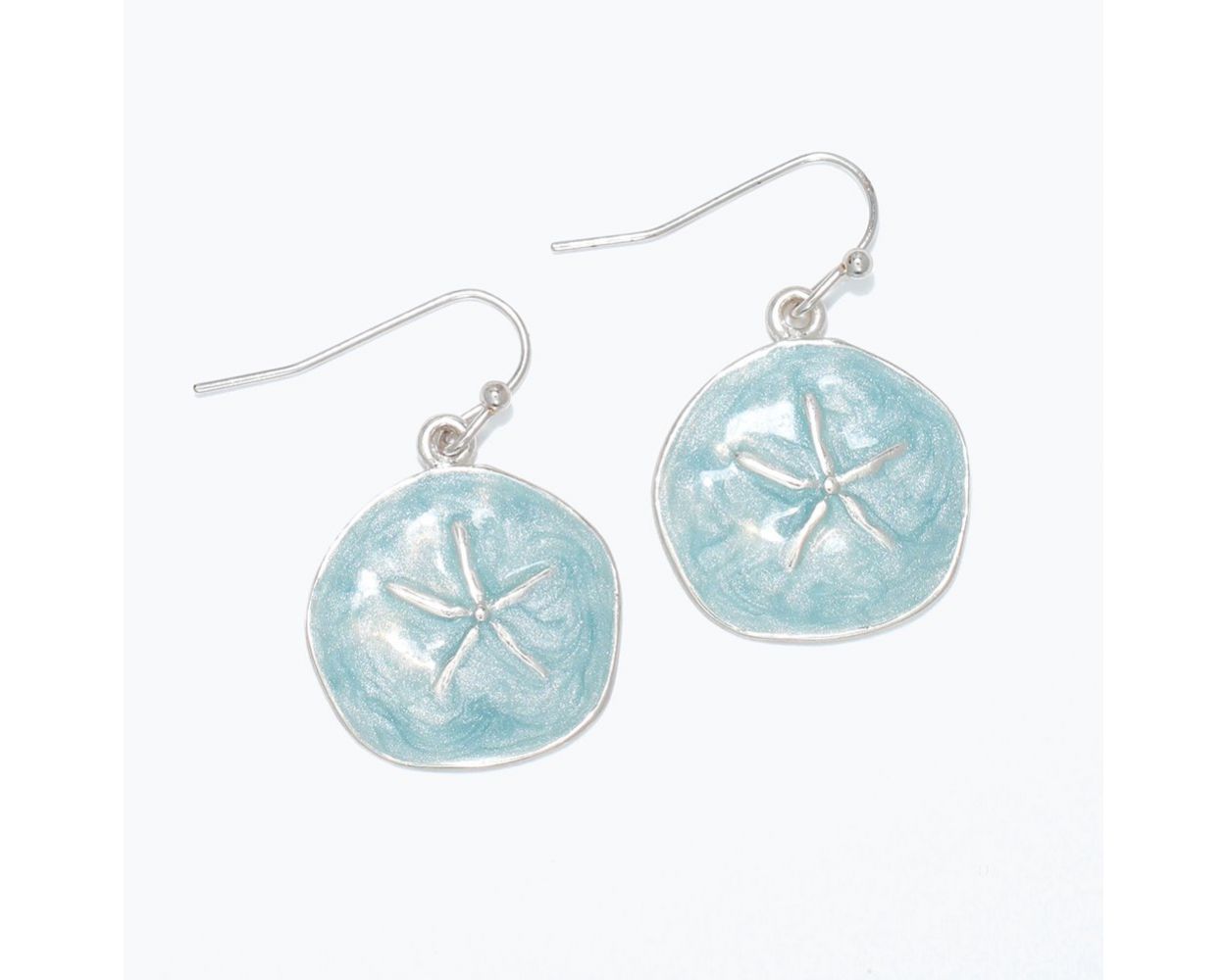 Aqua Silver Sand Dollar Earrings
