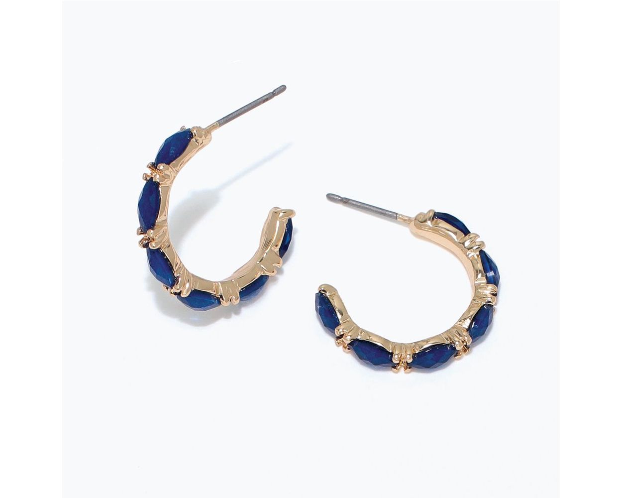 Navy Gem Gold Hoops