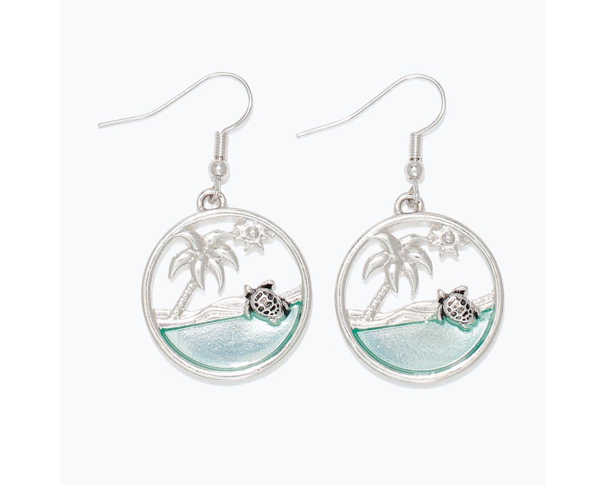 Turtle On Shore Silver Earrings