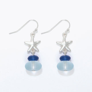 Starfish with Blue Seaglass Earrings