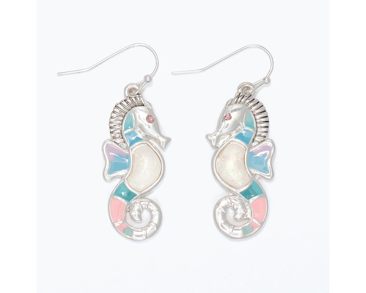 Silver Glitter Seahorse Earrings