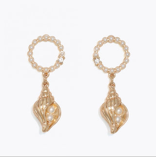 Periwinkle Pearl and Gold Conch Earrings